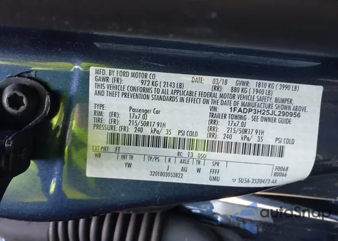 2018 Ford Focus Sel z USA, uszkodzony, nr VIN 1FADP3H25JL290956